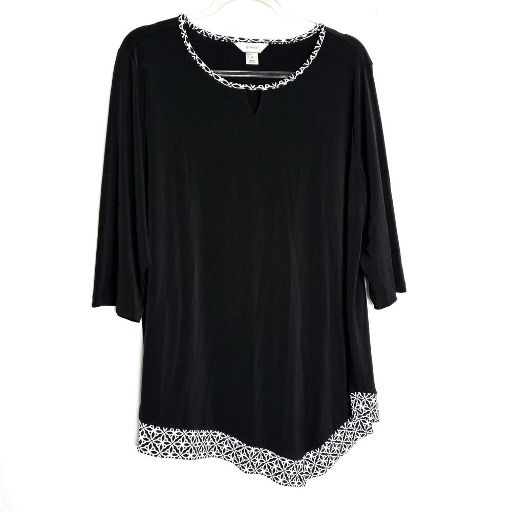 CJ Banks Black White 3/4 Sleeve Stretchy Blouse Poly Spandex Womens 1X